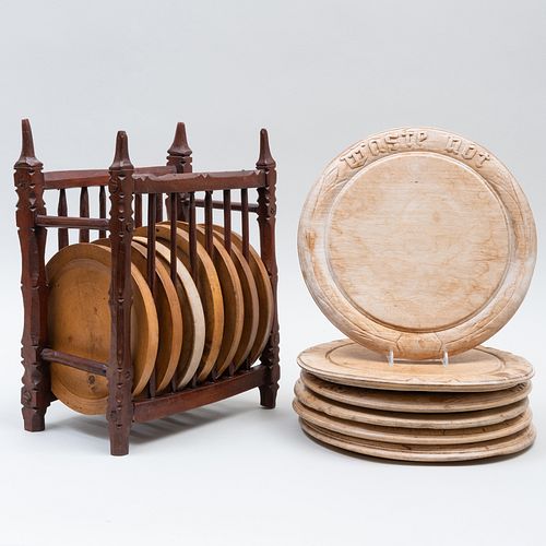 CARVED WOOD PLATE RACK A GROUP 3bb8cc