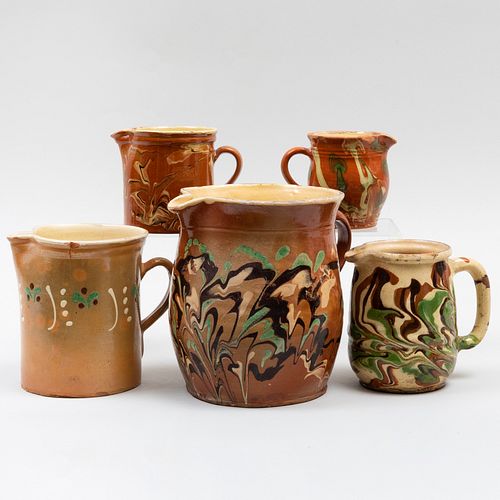 GROUP OF FIVE GLAZED EARTHENWARE