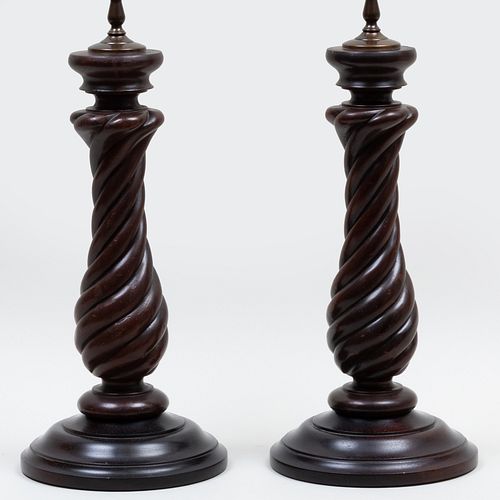 PAIR OF CARVED SPIRAL TWIST WOOD 3bb8e6