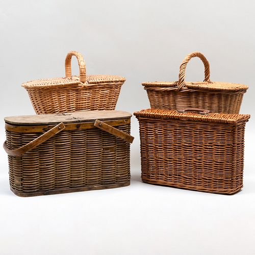 FOUR WOVEN PICNIC BASKETSOne with 3bb903