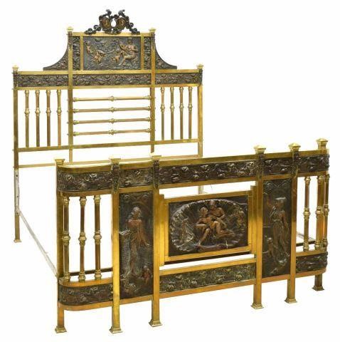 ITALIAN BRASS BED FRAME MOUNTED W/ BRONZE