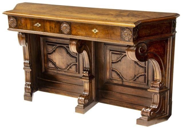 ITALIAN FLORAL CARVED CONSOLE TABLE,