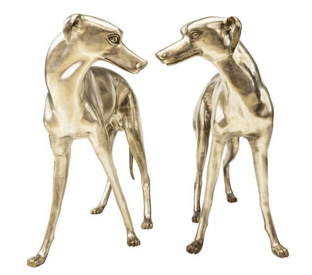 (2) LIFE-SIZE SILVERED BRONZE GREYHOUND