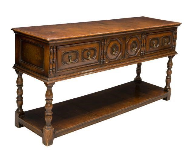 ENGLISH JACOBEAN STYLE OAK THREE DRAWER 3be10b