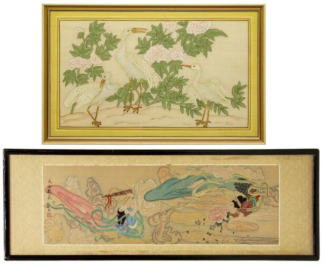 (2) FRAMED CHINESE SILK PAINTINGS,