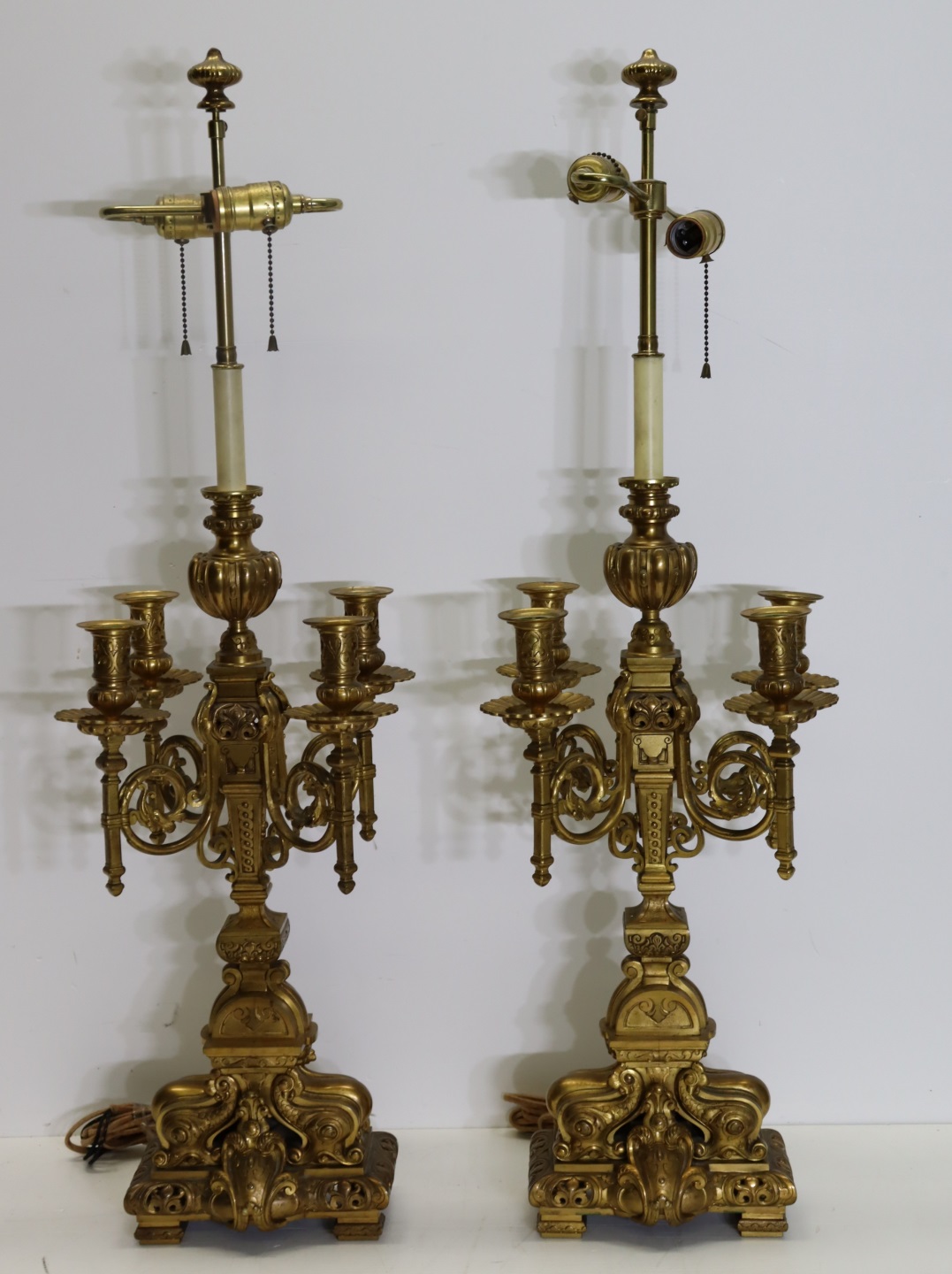 ANTIQUE PAIR OF GILT BRONZE CANDELABRA 3be240