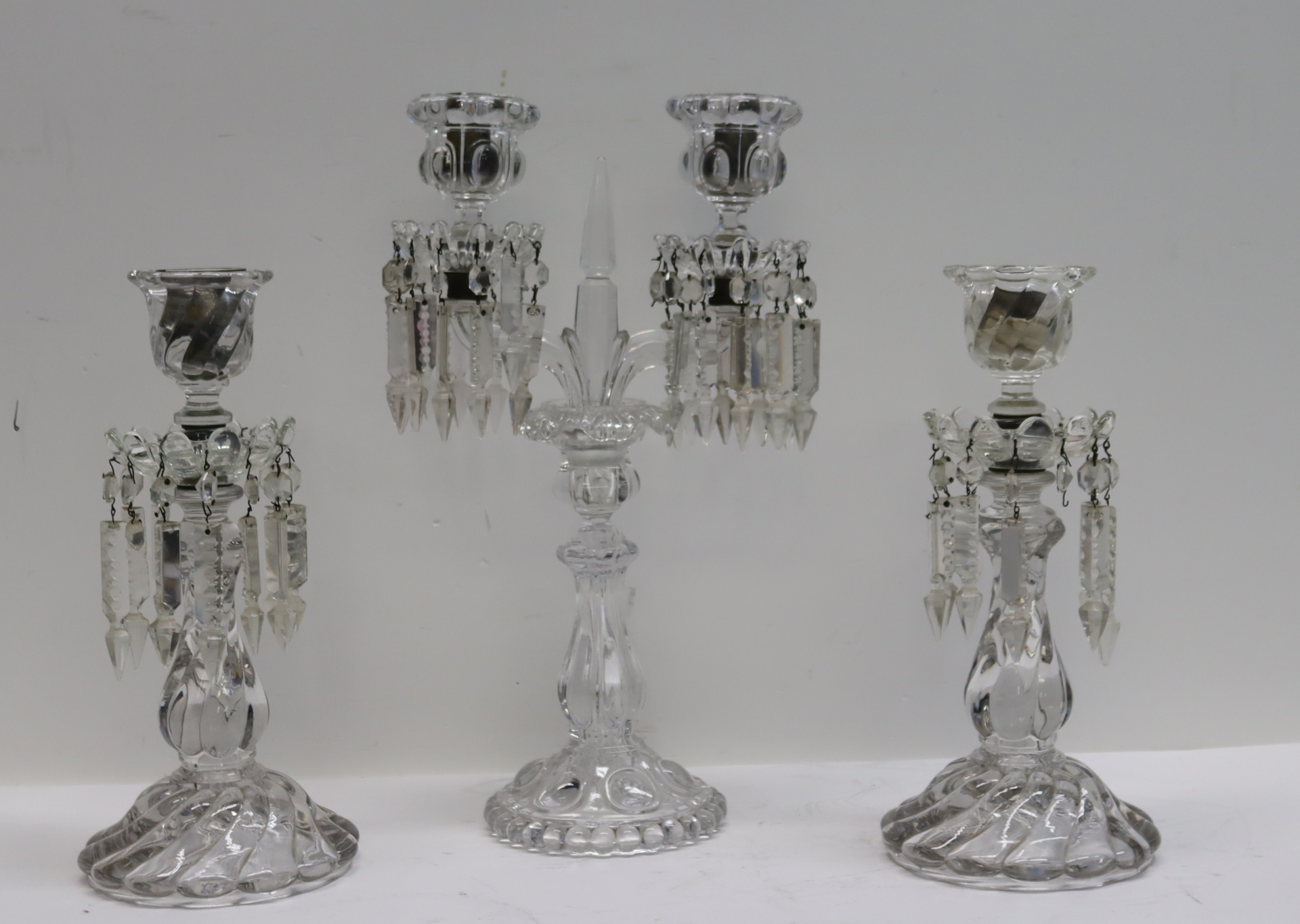 3 BACCARAT STYLE GLASS CANDLE STICKS  3be23c