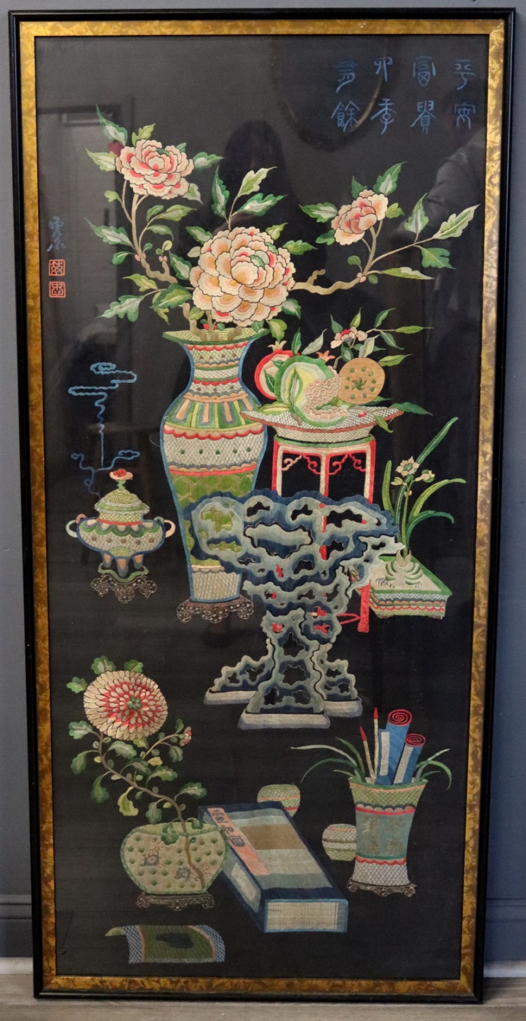LARGE CHINESE EMBROIDERY WITH SCHOLAR S 3be320
