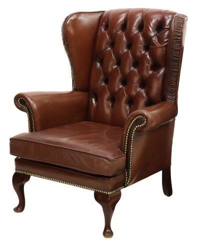 QUEEN ANNE STYLE LEATHER WINGBACK