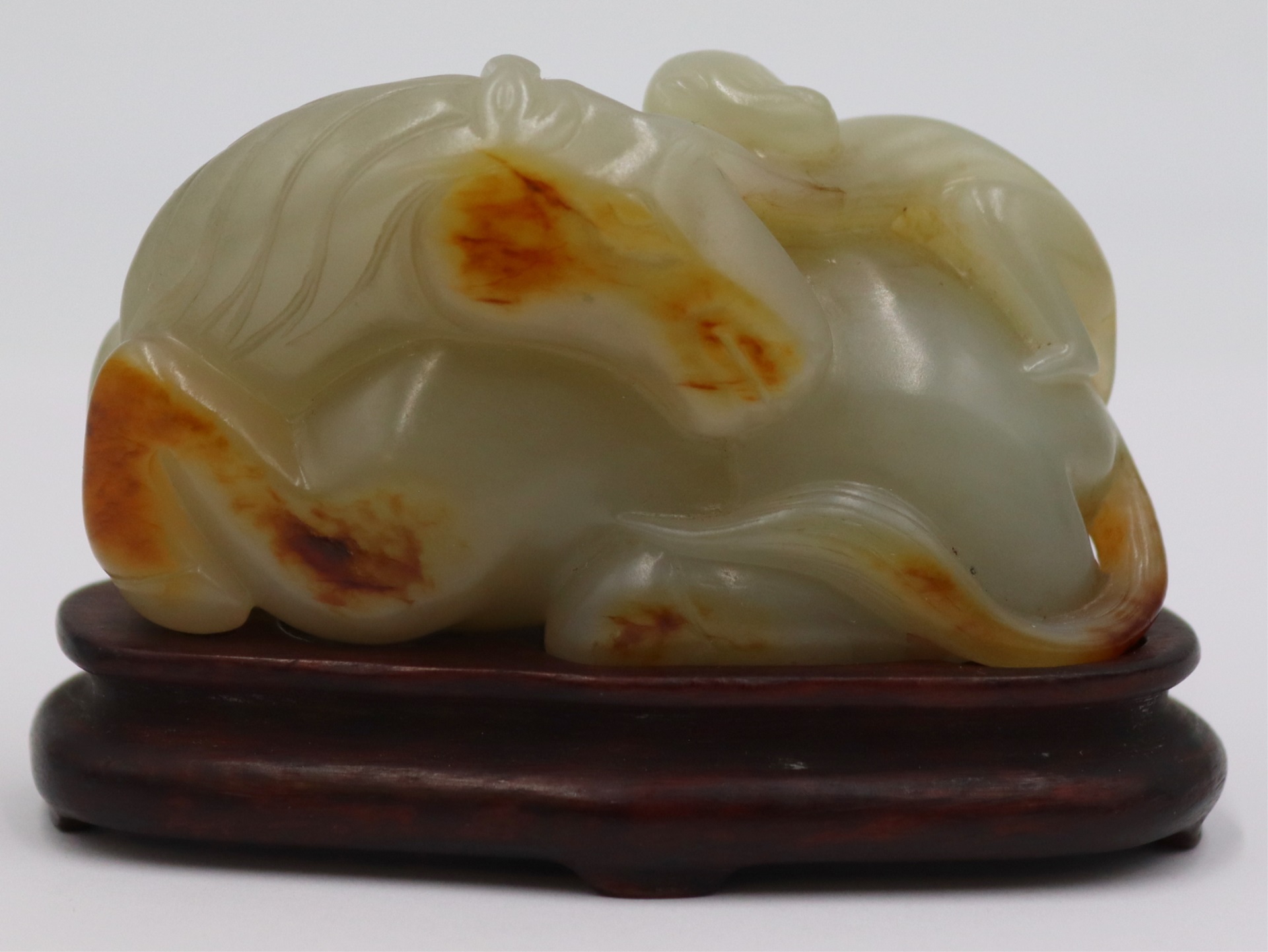 CARVED RUSSET JADE HORSE AND MONKEY.