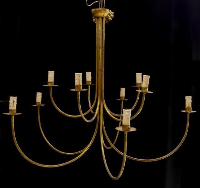 FRENCH GILT IRON TEN LIGHT CHANDELIERFrench 3be3a3