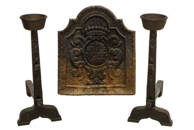 2 FRENCH HEAVY IRON ANDIRONS  3be3ad