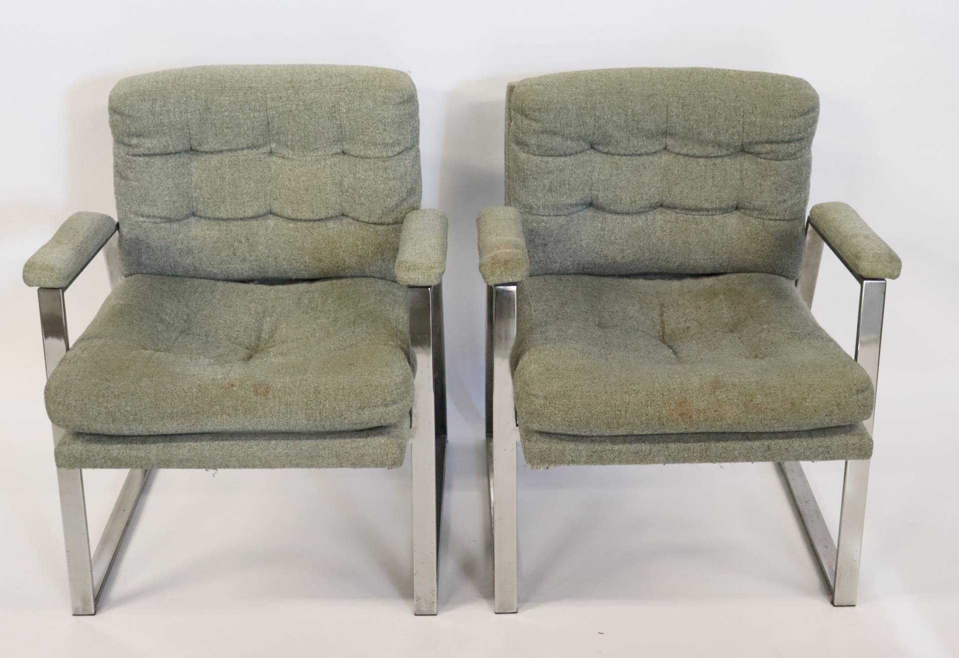 MIDCENTURY PAIR OF CHROME UPHOLSTERED