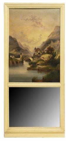 FRENCH TRUMEAU MIRROR W/ PAINTED LANDSCAPE