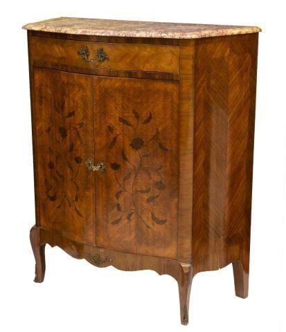 FRENCH MARBLE-TOP MARQUETRY UPRIGHT