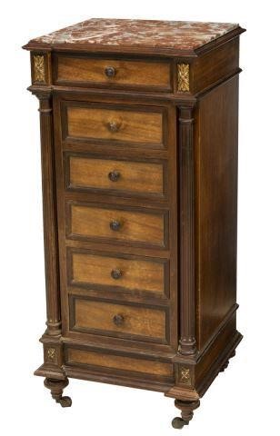 FRENCH MARBLE-TOP MAHOGANY BEDSIDE