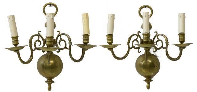  PAIR DUTCH STYLE BRASS THREE LIGHT 3be51a