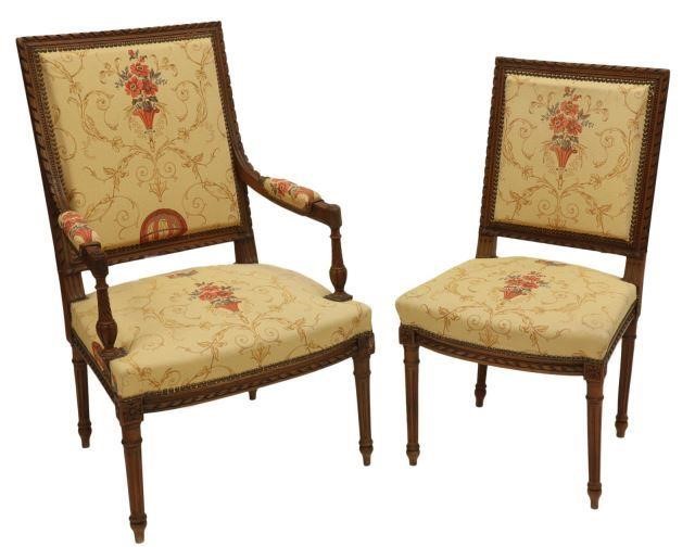 2 FRENCH LOUIS XVI STYLE UPHOLSTERED 3be529