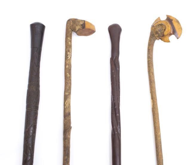  4 AFRICAN WALKING STICKS CANES lot 3be5b8