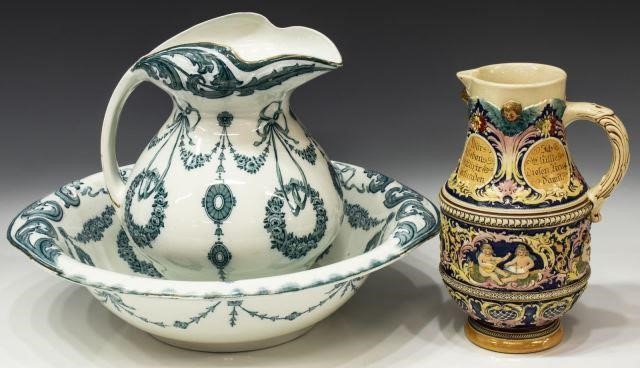 3)ENGLISH PITCHER & BOWL & GERMAN DRINKING