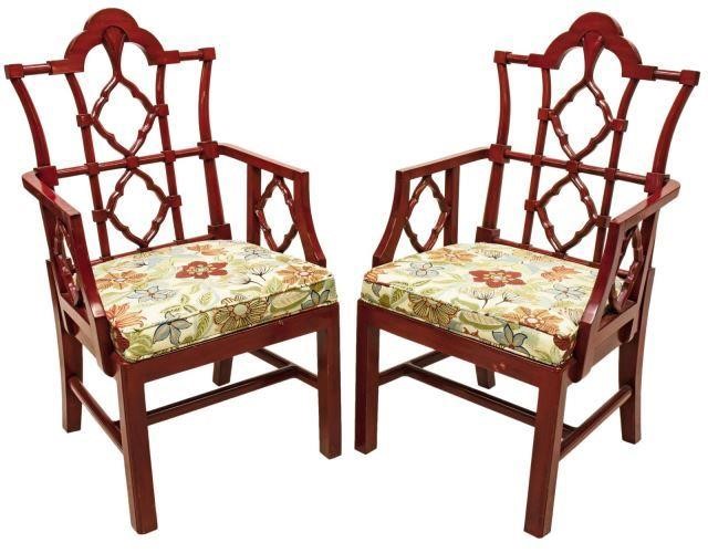 CHINESE CHIPPENDALE STYLE RED UPHOLSTERED