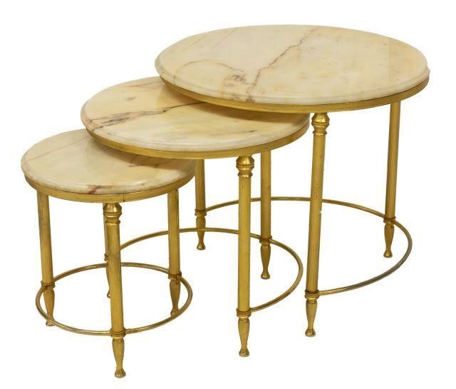 FRENCH MARBLE-TOP GILT METAL NEST
