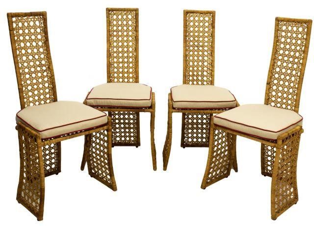 (4) VINTAGE WOVEN NATURAL RATTAN