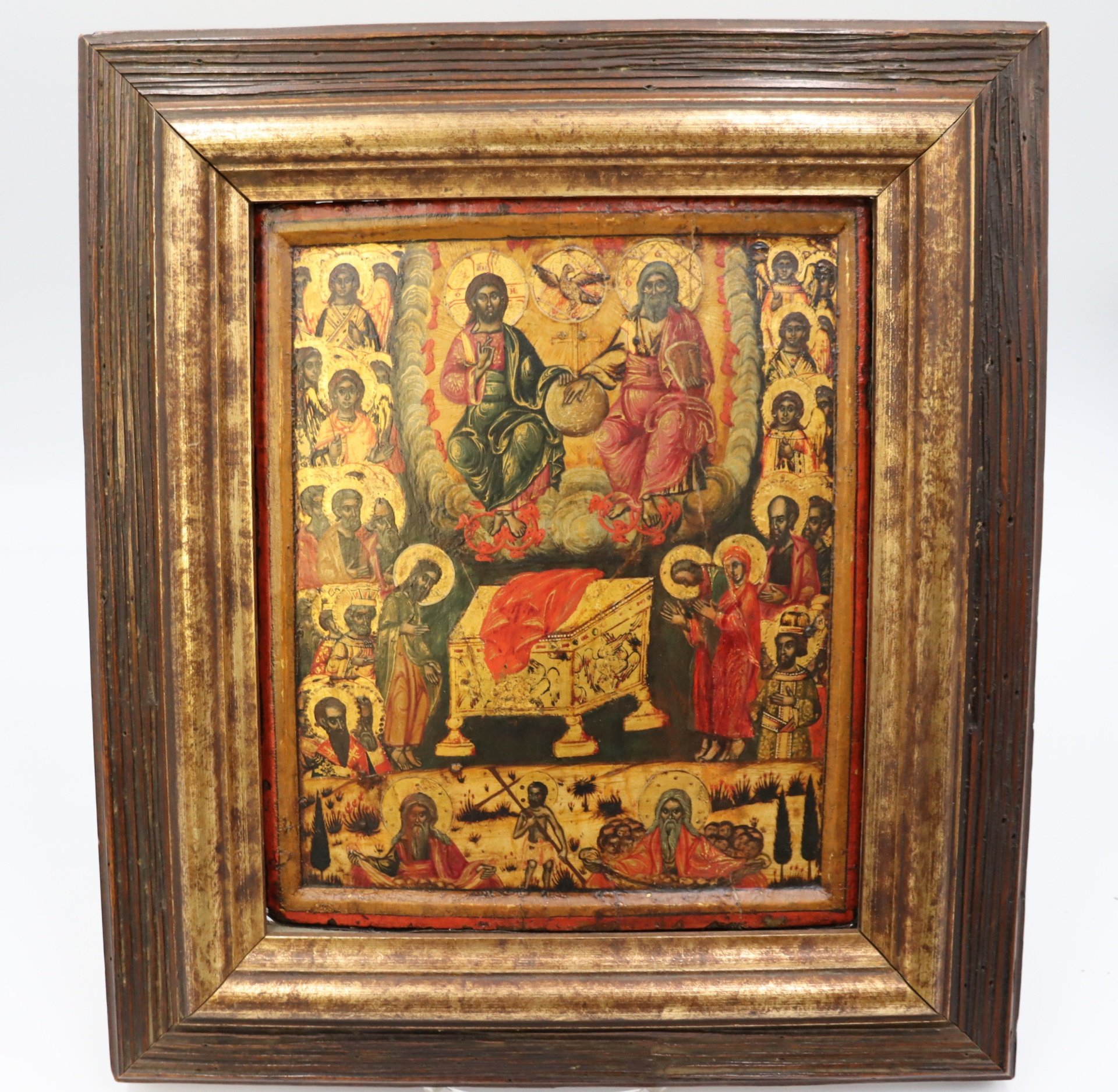ANTIQUE PAINTED WOODEN ICON ON