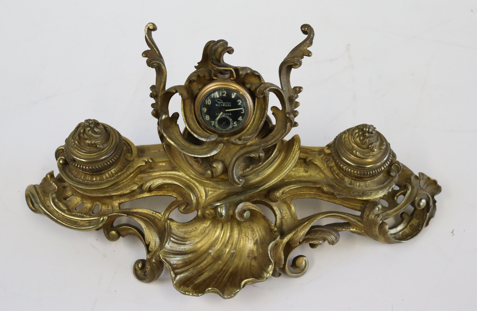 ANTIQUE GILT BRONZE INKWELL WITH