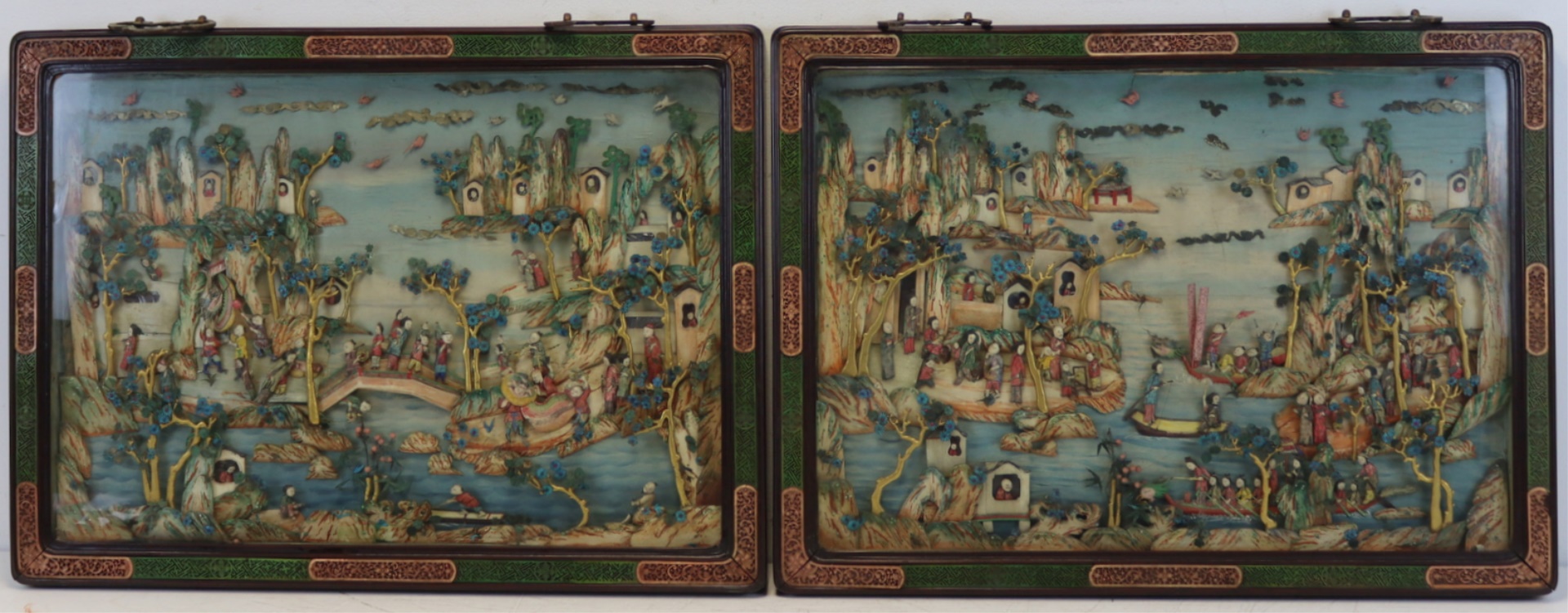 PAIR OF FRAMED ANTIQUE CHINESE DIORAMAS.