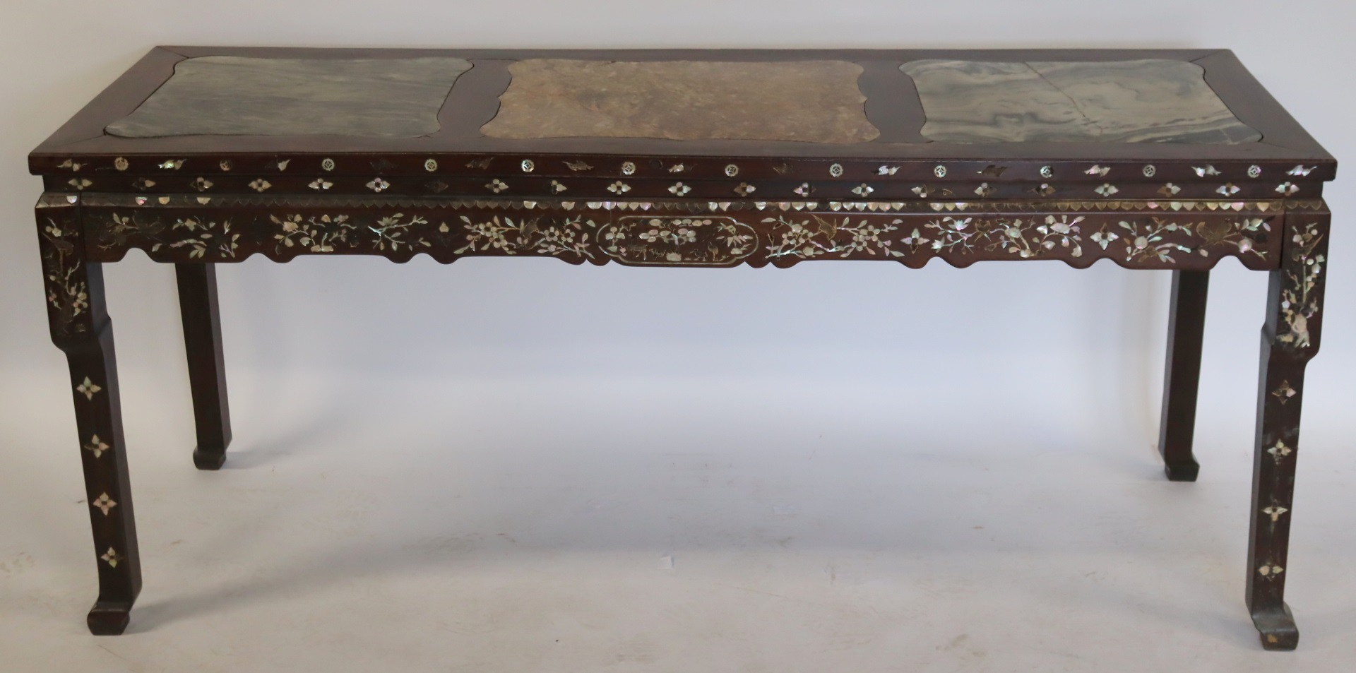 ANTIQUE INLAID HARD WOOD TABLE.