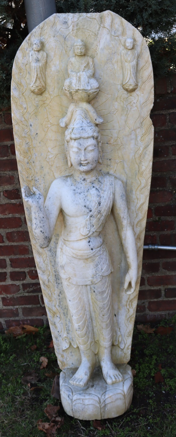 ANTIQUE CARVED MARBLE BUDDHA IN