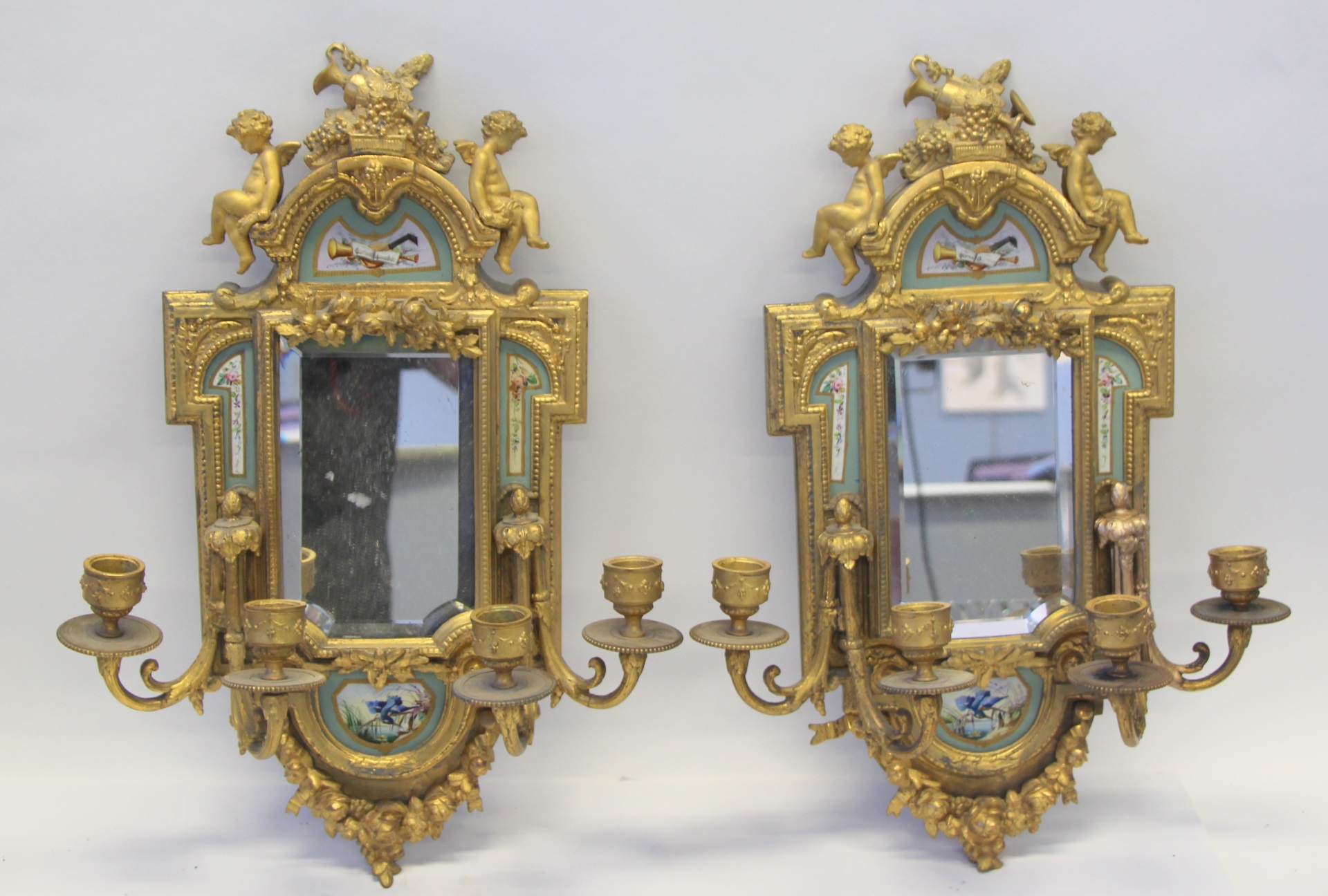 A PAIR OF SEVRES STYLE GILT METAL