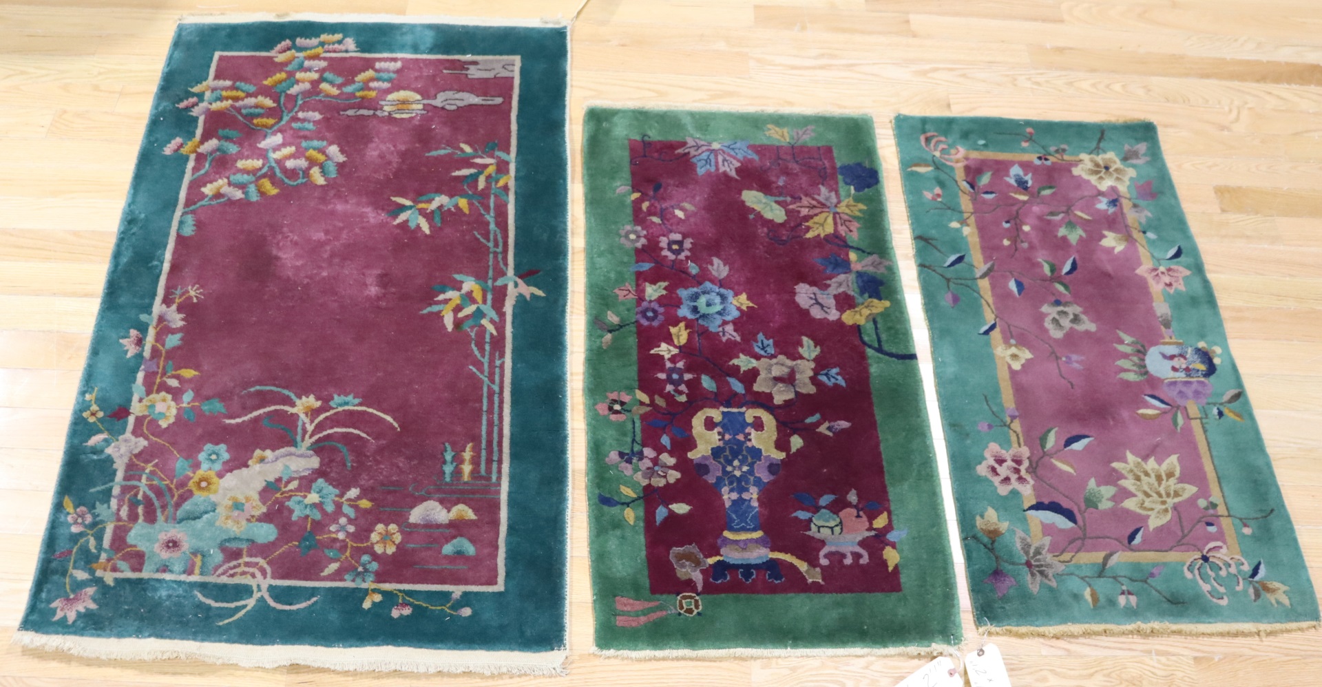 3 FINELY HAND WOVEN ART DECO CHINESE