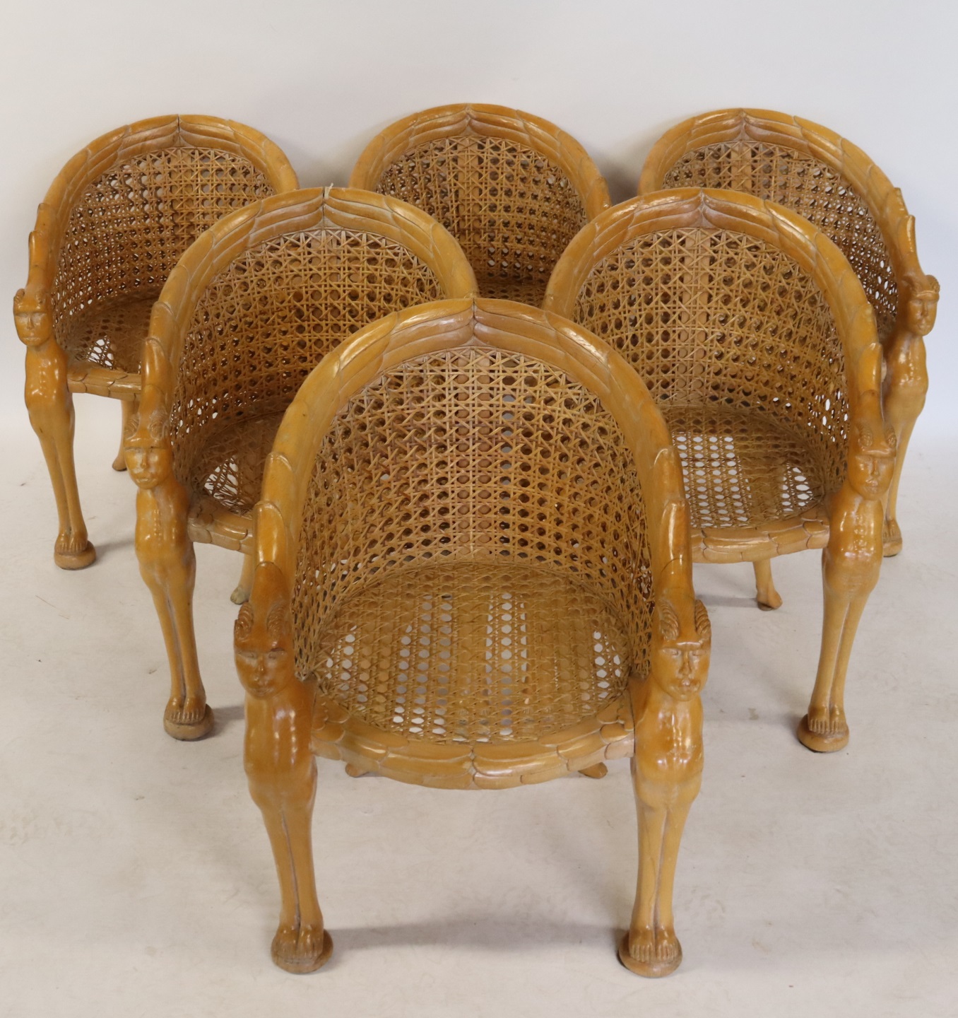 A SET OF 6 VINTAGE CARVED CANED 3be912