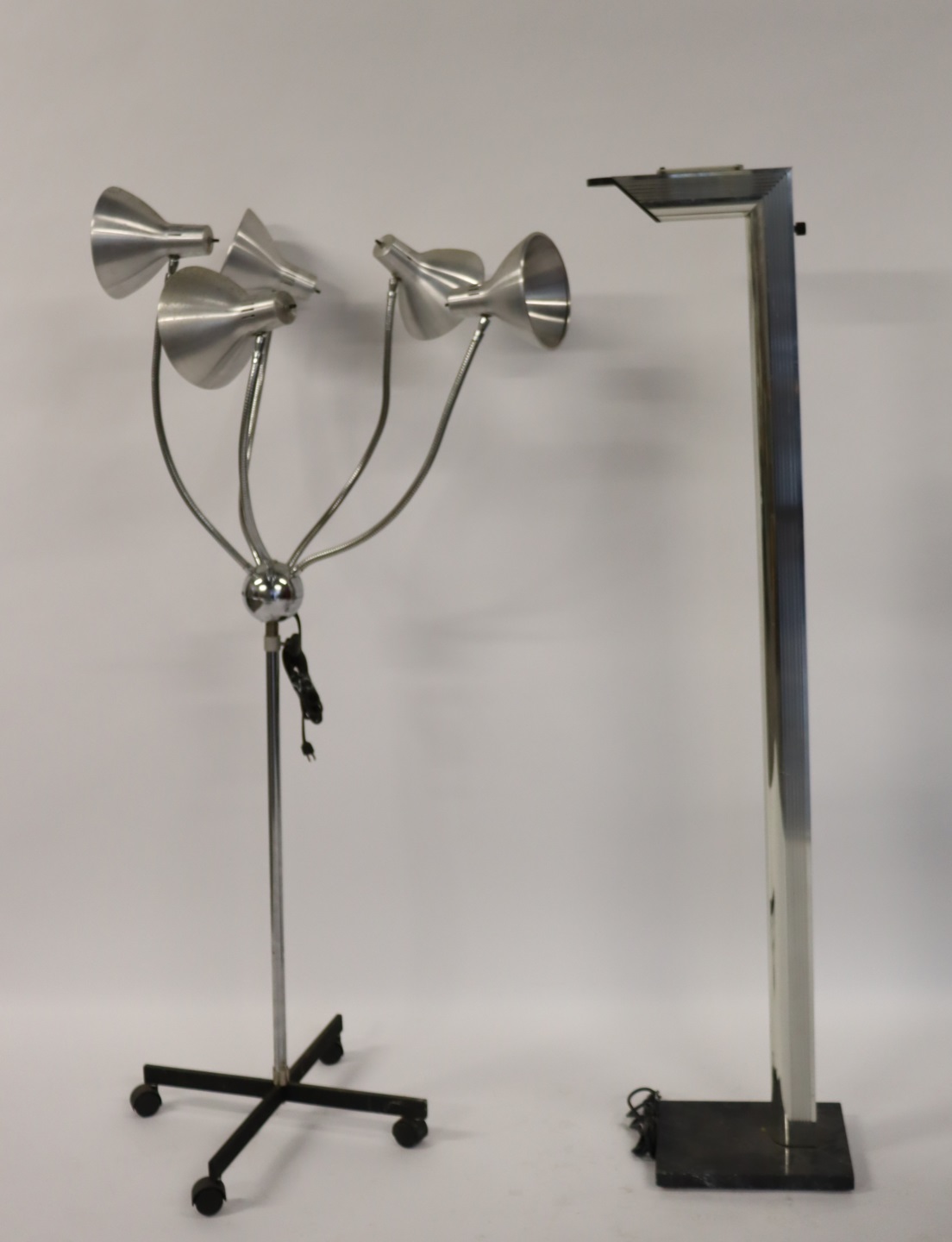 2 MIDCENTURY CHROME STANDING LAMPS