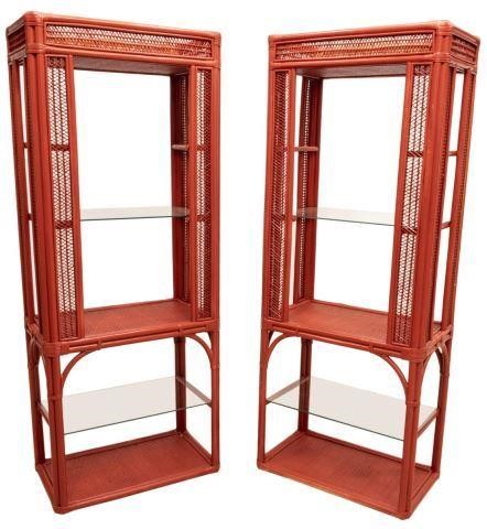  2 CHINOISERIE RED BAMBOO RATTAN 3be98f