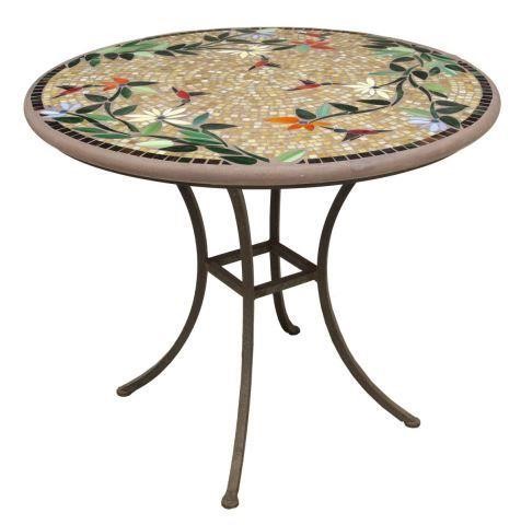OUTDOOR IRON PATIO TABLE W/ FLORAL