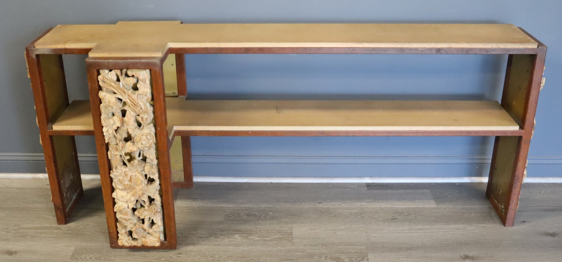 ART DECO METAL FRAMED CABINET WITH CARVED