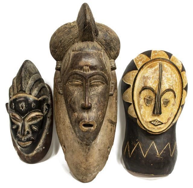 3 AFRICAN POLYCHROMED CARVED 3bea30