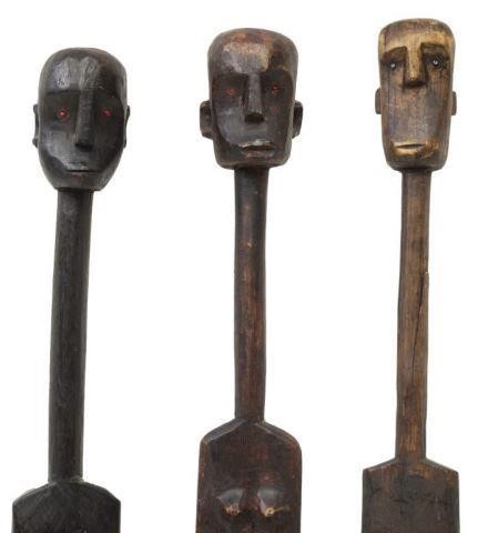  3 AFRICAN CARVED HARD WOOD TALL 3bea5a