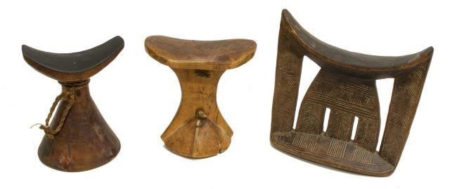 (3) AFRICAN CARVED WOOD HEADRESTS,