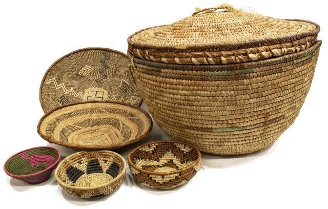  6 AFRICAN WOVEN BASKETS TRAYS 3bea6c