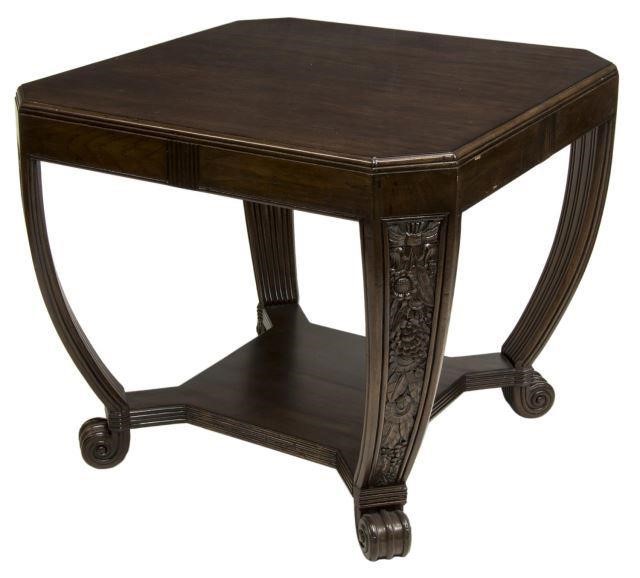 CARVED MAHOGANY FINISH TABLE, NEWTON