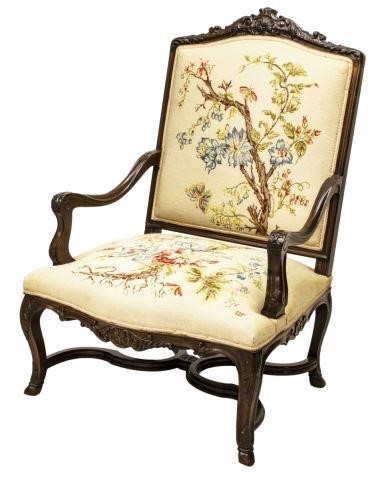 FRENCH LOUIS XV STYLE WALNUT FAUTEUIL