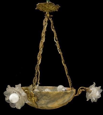 FRENCH 6 LIGHT CHANDELIER W ALABASTER 3bebe5