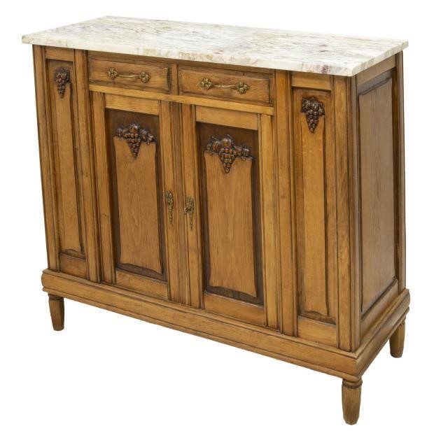 FRENCH MARBLE-TOP OAK SIDEBOARDFrench