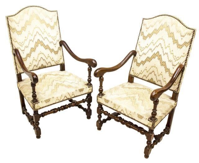 (2) FRENCH LOUIS XIII STYLE FAUTEUILS