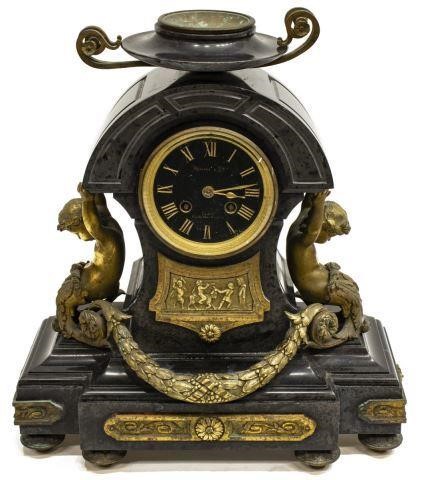 FRENCH BLACK MARBLE MANTEL CLOCK,