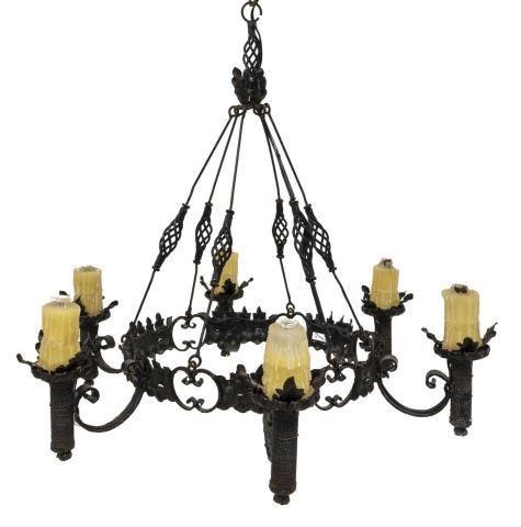 GOTHIC STYLE WROUGHT IRON SIX-LIGHT